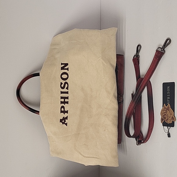 Handbag Aphison red tooled leather - Picture 4 of 7